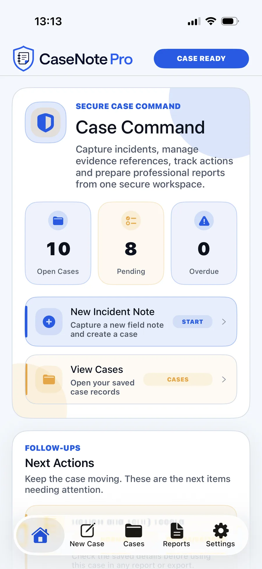 CaseNote Pro app screen