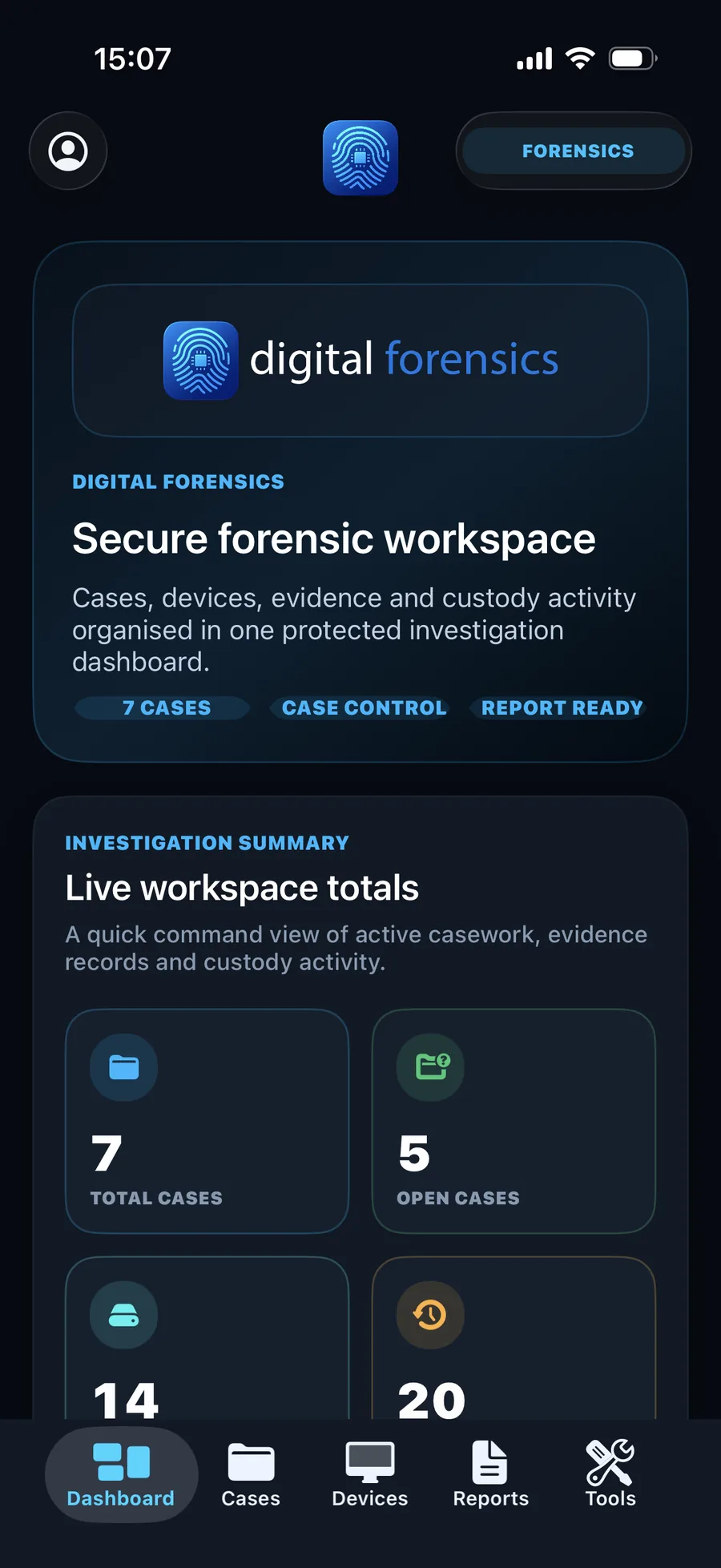 Digital Forensics app screen