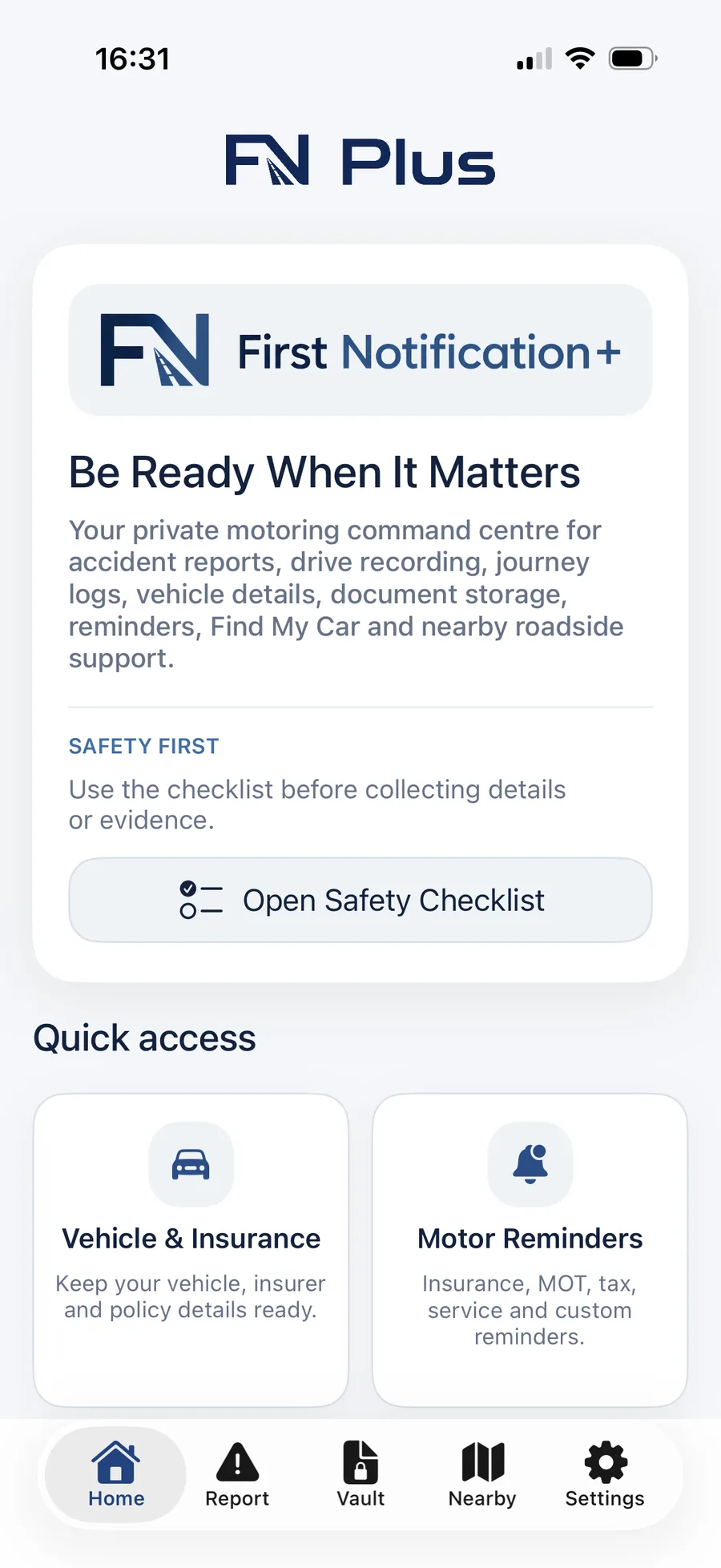 First Notification Plus app home screen