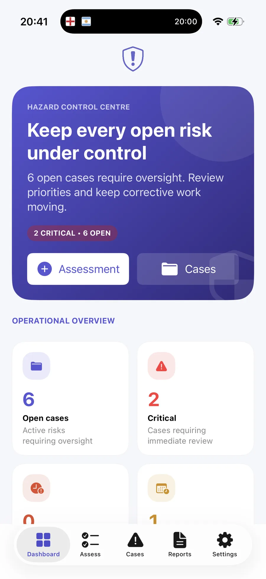 Hazard Hub app home screen